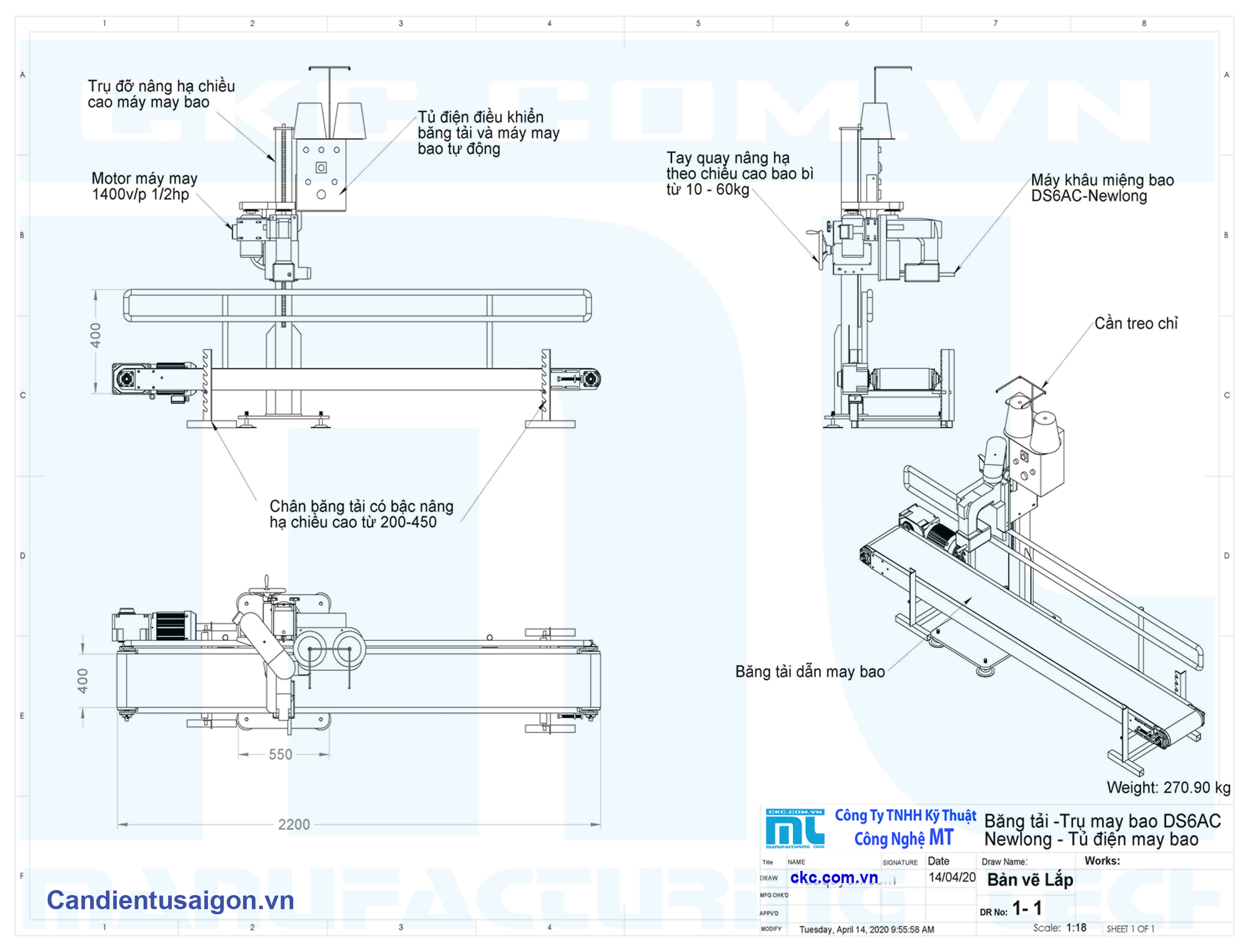 Kích thước cơ bản trụ may miệng bao công nghiệp