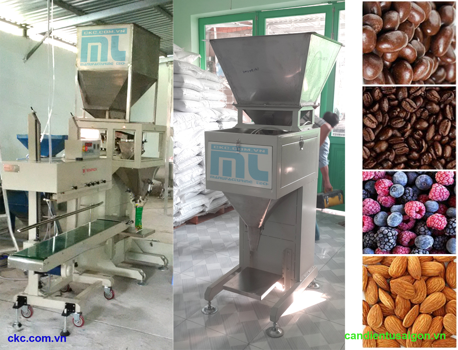 Máy đóng gói 1kg, 2kg, 5kg và máy hàn nhiệt dán miệng túi